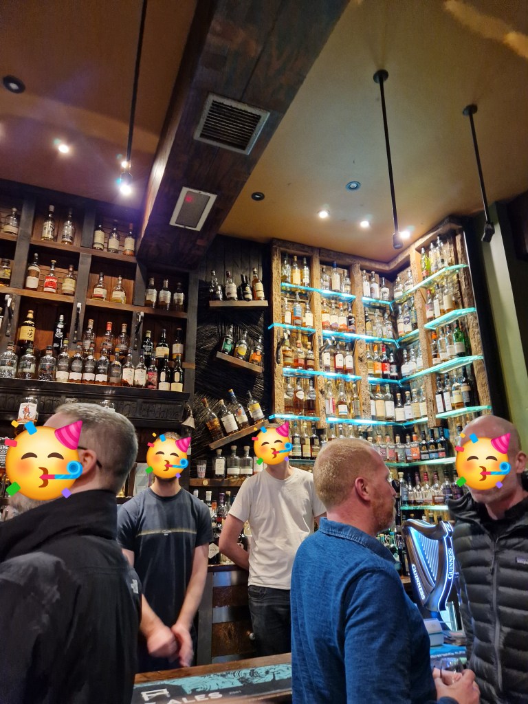 Picture of the whiskey selection in The Ben Nevis Bar in Glasgow